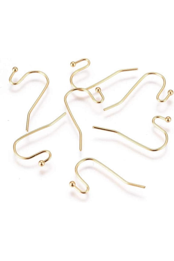50pcs 0.6mm Pin Stainless Steel Earring Hooks Golden Ear Wire with Loop Earrings Hooks
