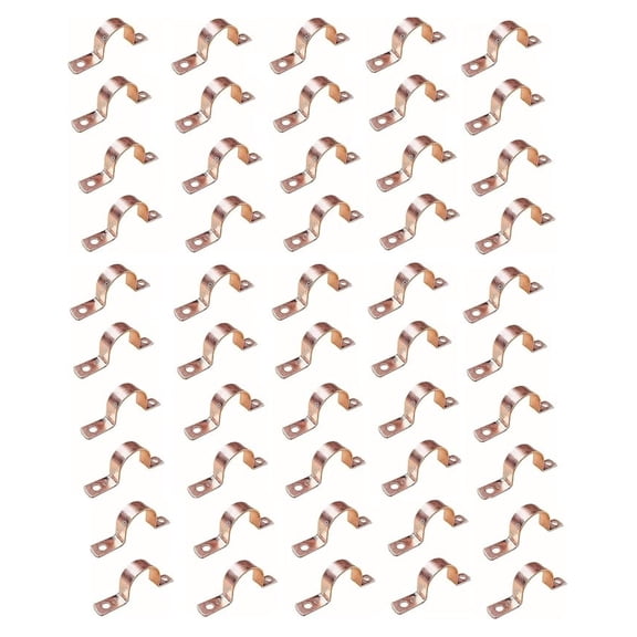 (50pcs) 1-1/2" Genuine Real Copper Pipe Strap Clamp Hanger with Two Holes, Plain Surface, Real Copper LF Pressure Pipe Fitting for Residential,