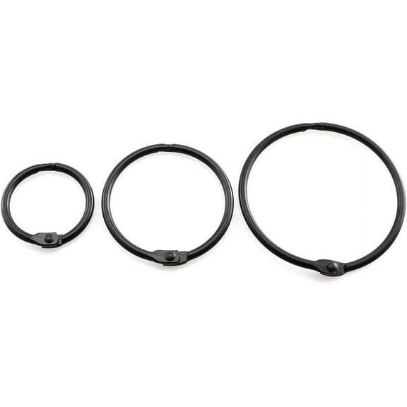 Black Book Rings Assorted Kit (50 Pcs) 1", 1.5", 2" Metal Loose Leaf Binder Rings for Scrapbook, Sketchbook, DIY Binding