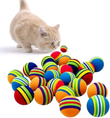 50pcs 1.4" Interactive Cat Toy Balls for Indoor Cats Colorful Rainbow Soft Foam Kitten Toys Ball for Small Dogs Puppies Quiet Playing Stuff 5 Colors