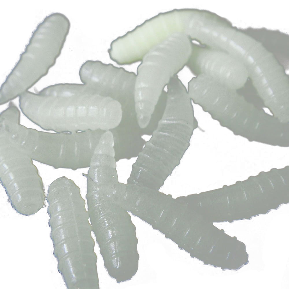 50pcs 1.6cm bait fishing maggot Grub Soft Baits Worms Noctilucent