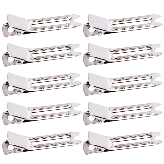 50pcs 1.8 Silver Metal Hairdressing Double Prong Pin Curl Setting Section Hair Clips Alligator Clips with Holes for Hair Extension