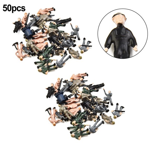 50pcs 1:87 HO Scale Railway Model Worker Well Painted Figures with Bucket Ladder
