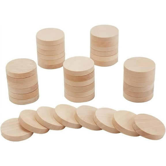 50pcs 1 Inch Unfinished Beech Wood Craft Circle Cutouts Round Wooden Thick Circles Slices Blank Wood Ornaments Decoration for Arts DIY Crafts Projects Painting Engraving Carving Supplies