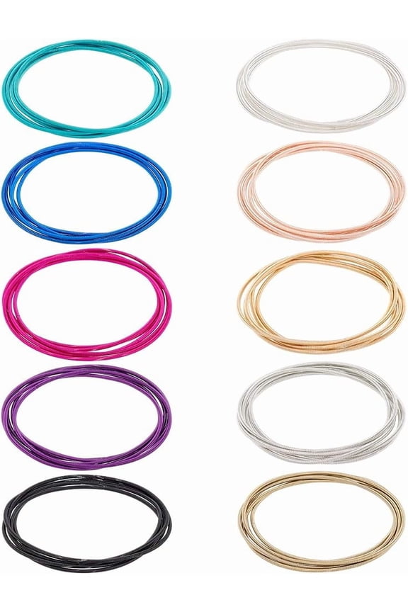 50pcs 10 Colors Guitar String Bracelets 2.3 inch Flexible Steel Wire Layered Bracelet Minimalist Stretch Bracelets Stackable Wearing Wrap Bracelet Jewelry Gift Colorful