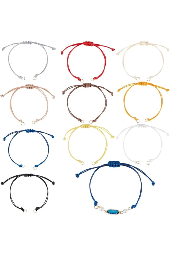 50pcs 10Colors DIY Bracelet Half-Finished Jewelry Making Cord Waxed Bracelets Beaded Adjustable Rope Thread with Steel Jump Rings for Jewelry Making Friendship Bracelet