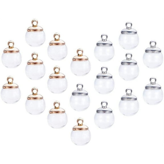 50pcs 10mm Mini Empty Clear Glass Globe Bottles with Platinum & Golden Brass Bails Cap
