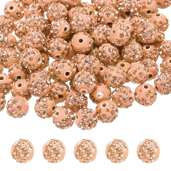 50pcs 10mm Rhinestone Beads for Jewelry Making, Sparkle Diamond Clay Bead for Necklace Bracelet Christmas, Champagne
