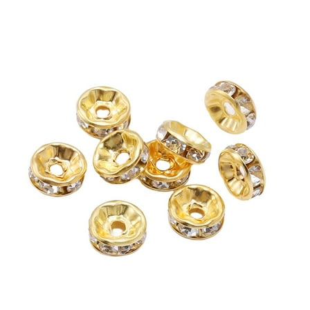 50pcs 10mm Rhinestone Crystal Loose Spacer Beads Diy Jewelry Making Gasket Beads Gold