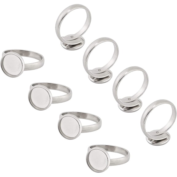50pcs 10mm Stainless Steel Adjustable Finger Rings Components Flat Round Pad Ring Base Findings Ring Blanks Setting