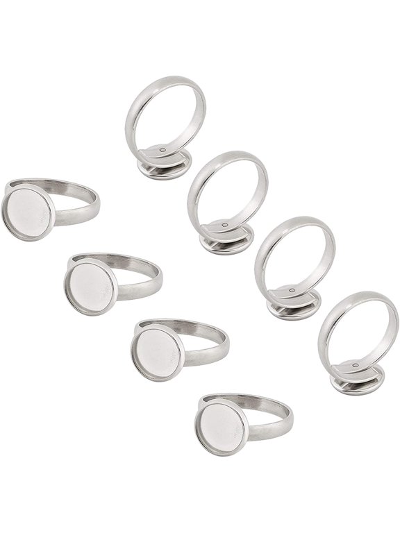 50pcs 10mm Stainless Steel Adjustable Finger Rings Components Flat Round Pad Ring Base Findings Ring Blanks Setting