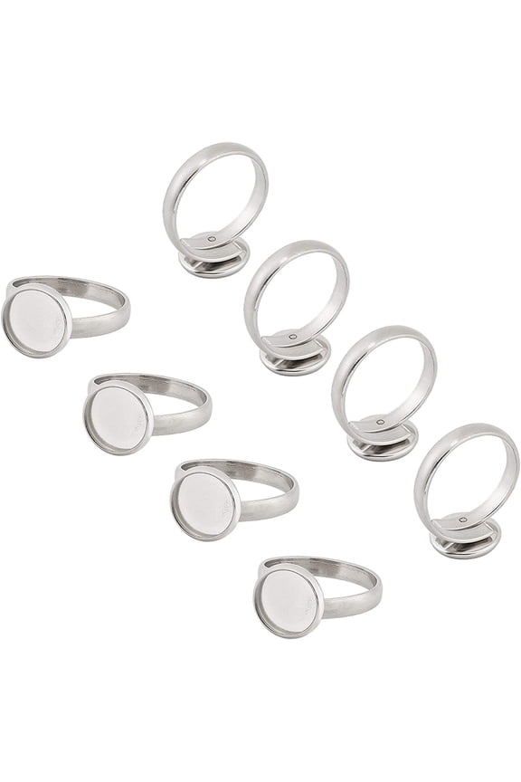 50pcs 10mm Stainless Steel Adjustable Finger Rings Components Flat Round Pad Ring Base Findings Ring Blanks Setting