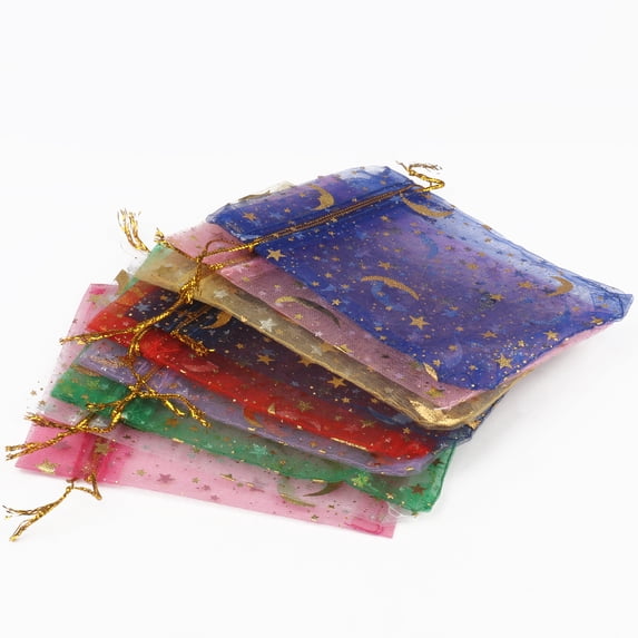 50pcs 10x12cm Gypsophila Drawstring Organza Bags Jewelry Packaging Bags Wedding Candy Christmas Gifts Storage Pouches Wholesale Mixcolor Star 11x16cm