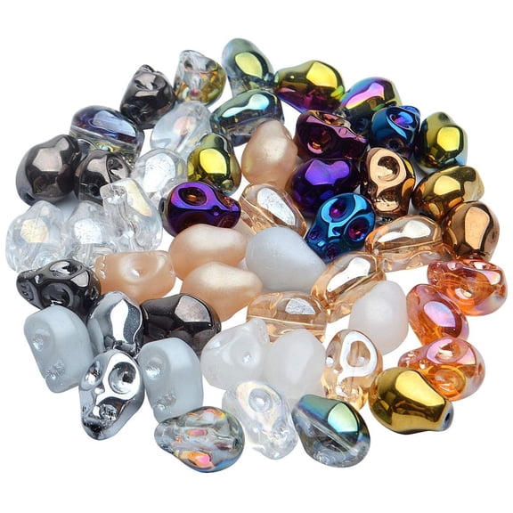 50pcs 10x8x1.5mm Multicolored Glass Skull Bead Jewelry Making Beads