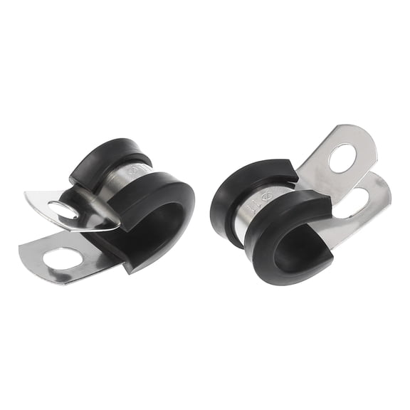 50pcs 11mm 7/16 Inch Car Auto R Shape Cable Clamp Rubber 304 Stainless Steel for Tube Pipe Wire Installation
