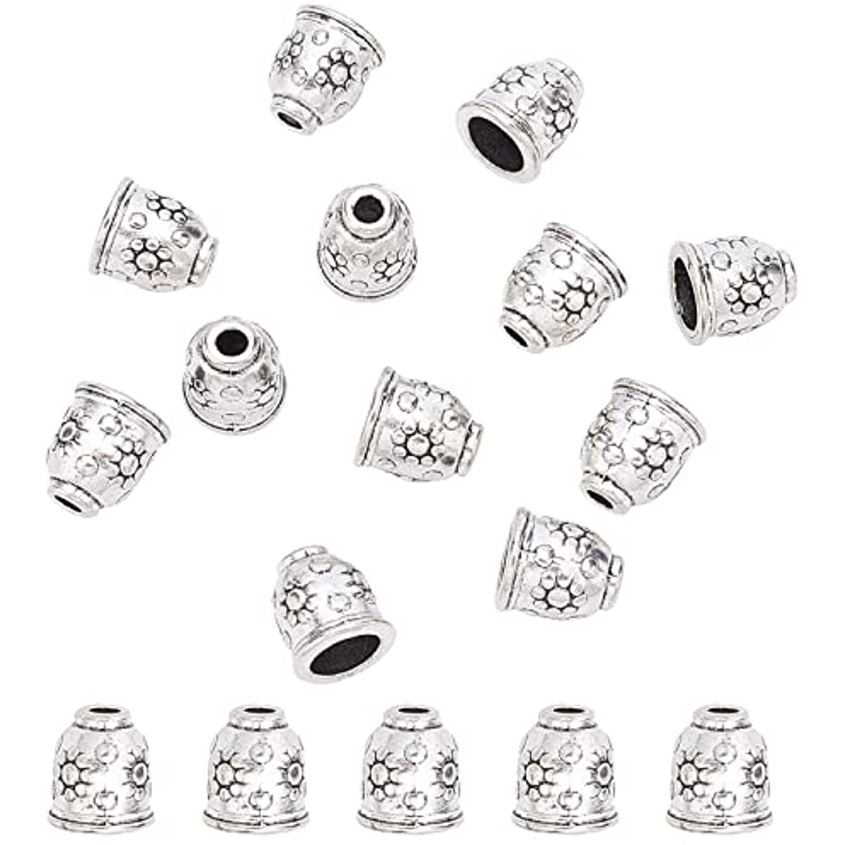 50pcs 11mm Antique Silver Tibetan Style Caps Alloy Cord End Caps with 3mm Hole for DIY Crafts or Jewelry Making