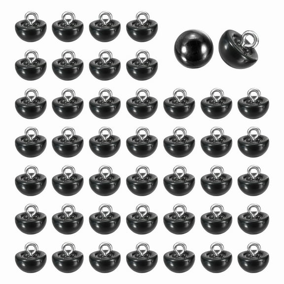 50pcs 16L Round Faux Pearl Buttons 10mm 3/8" Half Ball Dome Metal Shank Sewing Buttons Replacement DIY Small Button for Clothing Bridal Wedding Dress DIY Crafts, Black