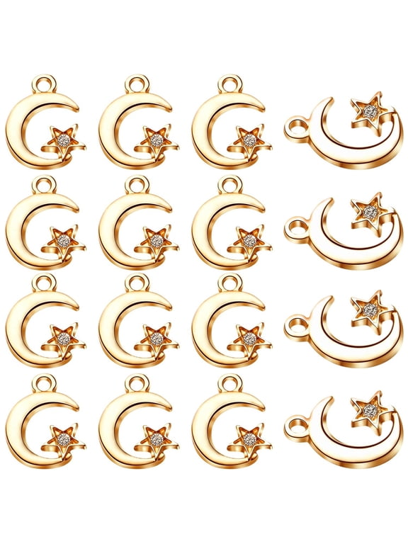 50pcs 17mm Gold Alloy Star and Crescent Moon Charms with Rhinestone Jewelry Celestial Charm Pendants for DIY Earring Jewelry Making crafts Supplies