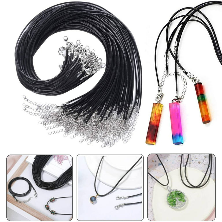 50pcs 18 Black Waxed Necklace Cord, EEEkit 1.5mm Braided Leather Necklace  Chains with Lobster Claw Clasp, Bracelet Pendant Necklace Rope String for