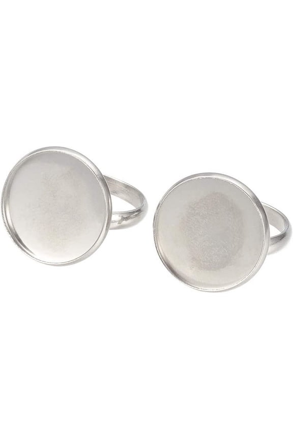 50pcs 18mm Stainless Steel Ring Base Blank Bezel Adjustable Pad Cabochon Base Flat Round Finger Rings Components Findings
