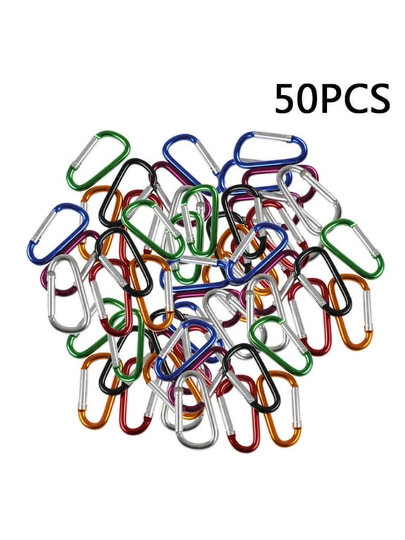 50pcs 2" Aluminum D-Shape Carabiner Keychain Clips - Spring Snap Hooks for Keys, Bags, Gear (Mix Colors)"