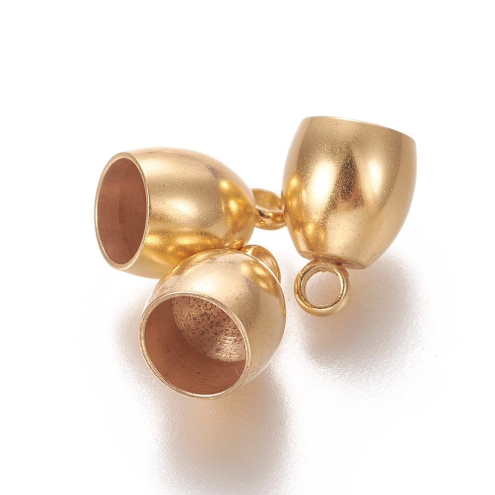 50pcs 201 Stainless Steel Cord Ends End Caps Barrel Golden 11x8mm Hole: 2.2mm Inner Diameter: 6mm