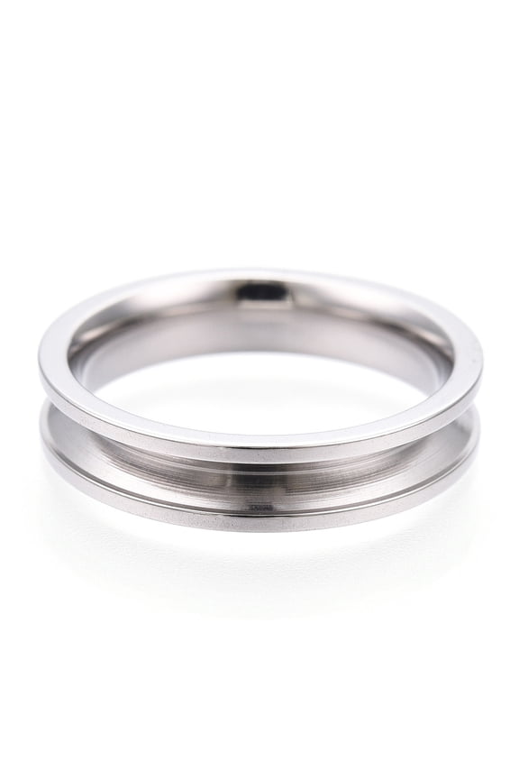 50pcs 201 Stainless Steel Grooved Finger Ring Settings Ring Core Blank for Inlay Ring Jewelry Making Stainless Steel color Inner Diameter: 15mm Wide: 4mm