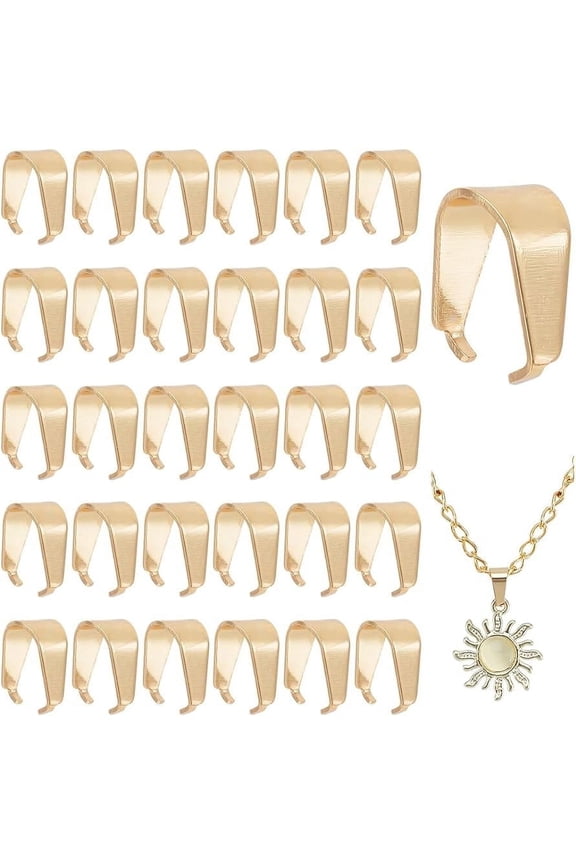 50pcs 201 Stainless Steel Snap on Bails Golden Pinch Clip Bail 18K Gold Plated Pendant Bail Connector Charm Clasp Clips for Necklace Earring Bracelet Choker Jewelry Making 8.5mm Long