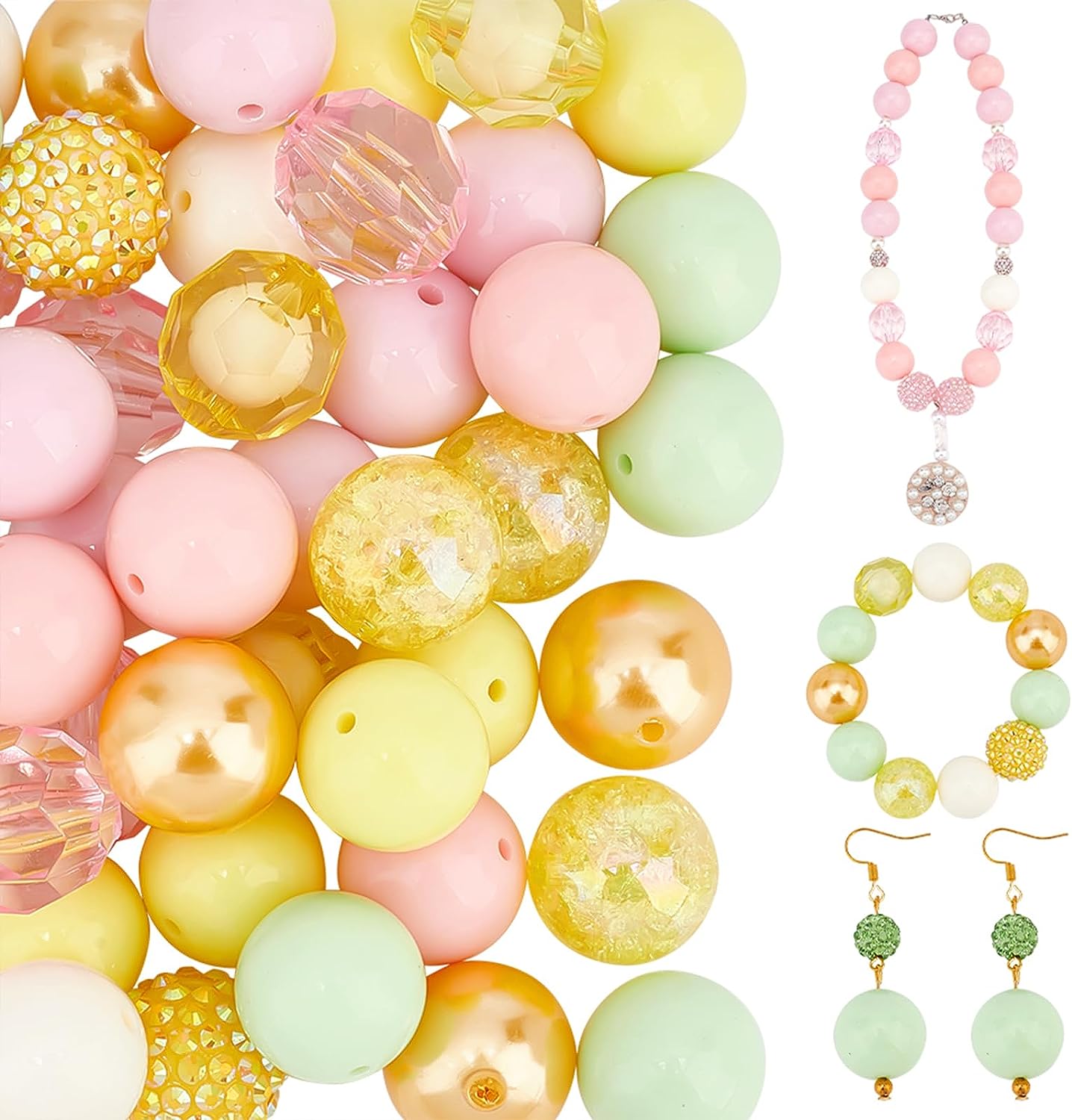 50pcs 20mm Bubblegum Beads Chunk Pen Beads Acrylic Focal Beads Large Loose  Beads Mixed Color Round Beads for Pen Wedding Garland Jewelry Bracelet  Necklace Bag Chain Making 