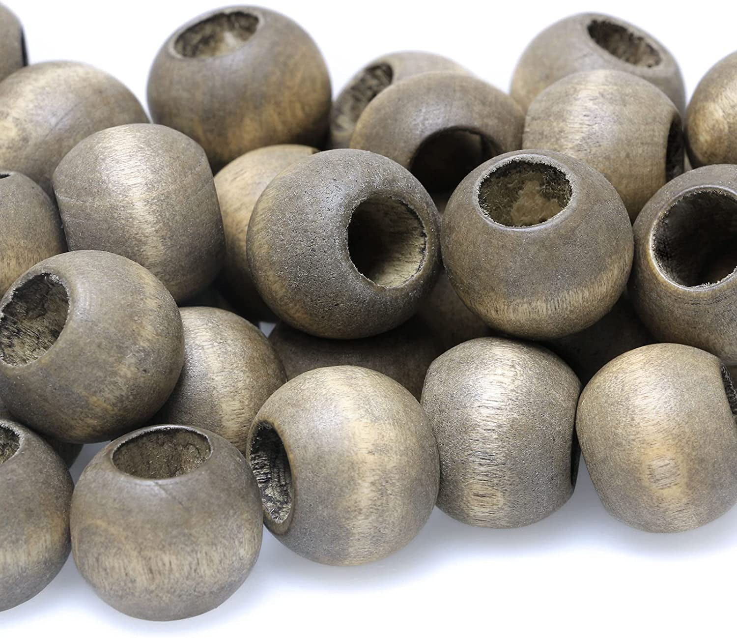 50pcs 20mm Grey Wood Beads, Large Hole for Crafts, Home Decor