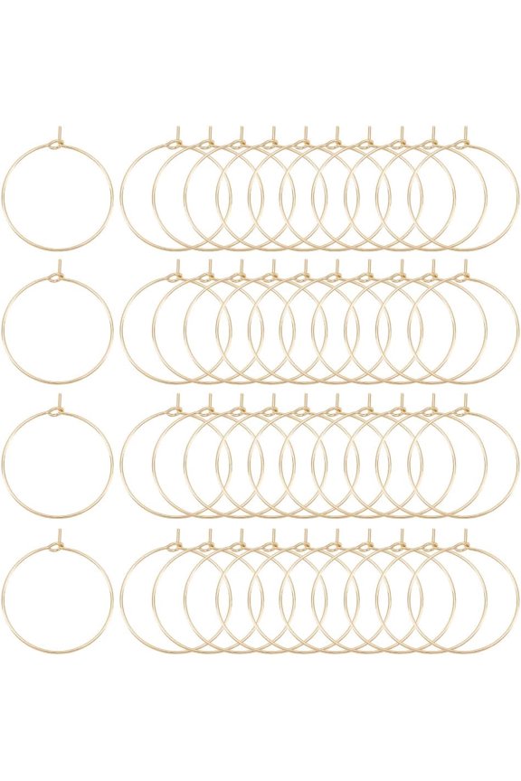 50pcs 25mm Golden Wine Glass Charms Rings Stainless Steel Hoop Earring Findings 0.7mm Pin Earring Beading for Women Basketball Wives Hoop DIY