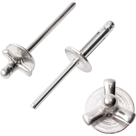 50pcs 3/16" x 4/5" Large Head Tri-Fold Exploding Aluminum Pop Rivets (Silver)