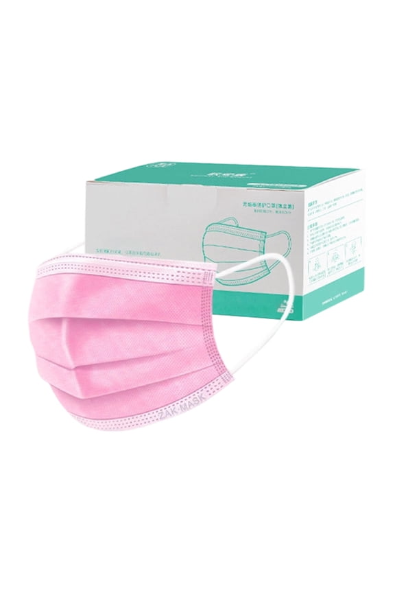 50pcs 3-Ply Disposable Face Masks for Adults  Wide Ear Loops & Soft Inner Layer, Breathable Non-Woven Fabric Masks, Comfort Fit Pink Masks for Daily Protection