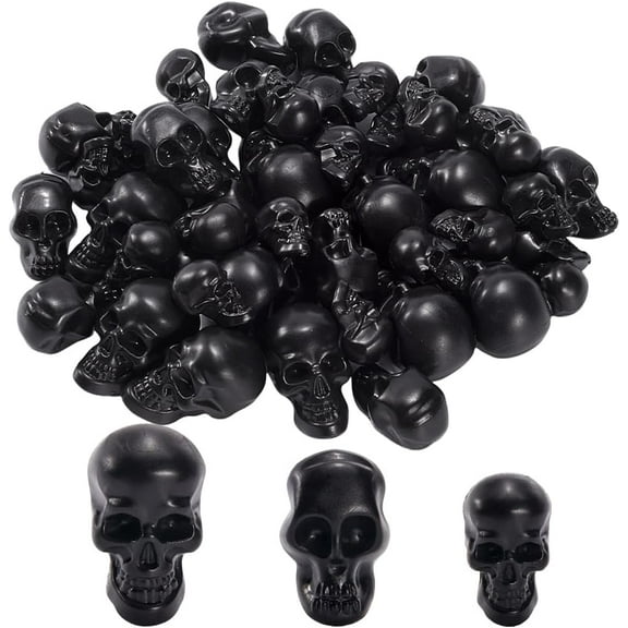 50pcs 3 styles PVC Plastic Party Decoration Skull Black 16~26x9~14.5x10~16.5mm