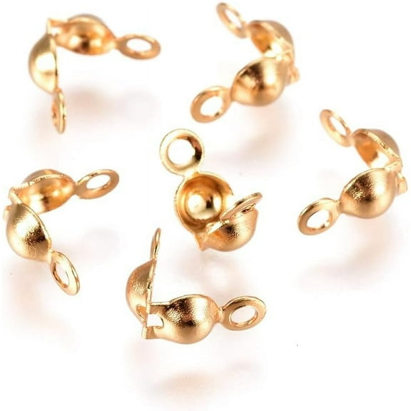 50pcs 304 Stainless Steel Bead Tips Calotte Ends Clamshell Knot Cover Golden 7.5x4mm Hole: 1mm and 1.5mm Inner Diameter: 4mm
