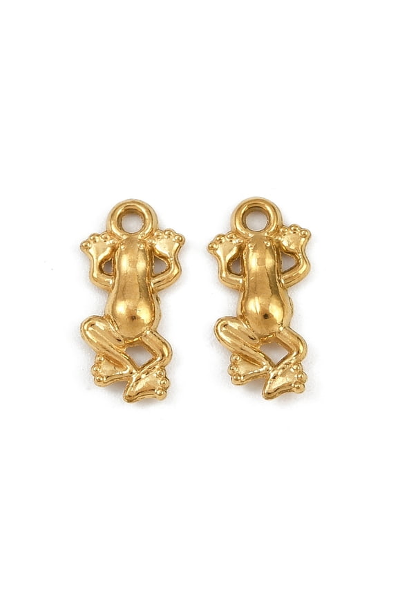 50pcs 304 Stainless Steel Charms Ion Plating(IP) Frog Charm Real 18K golden Plated 13x6.5x2mm Hole: 1.2mm Real 18K Gold Plated