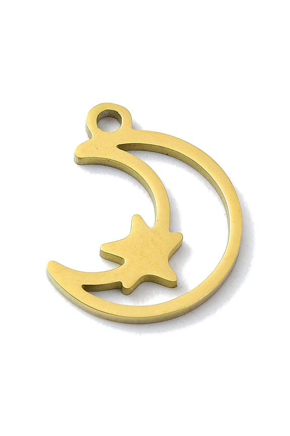 50pcs 304 Stainless Steel Laser Cut Moon with Star Golden 14.5x12.5x1mm Hole: 1mm