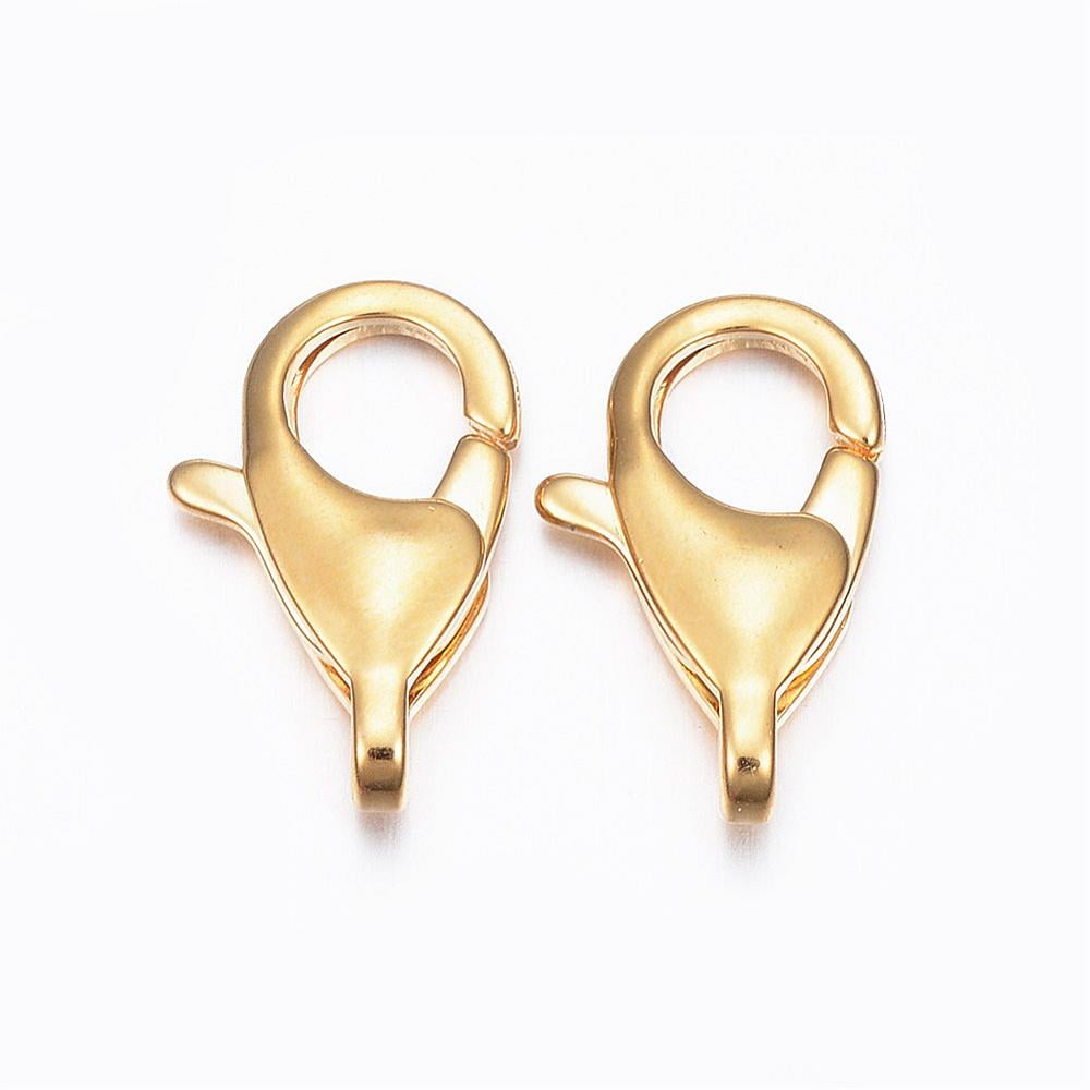 50pcs 304 Stainless Steel Lobster Claw Clasps golden 15x9x4mm Hole: 3x2mm