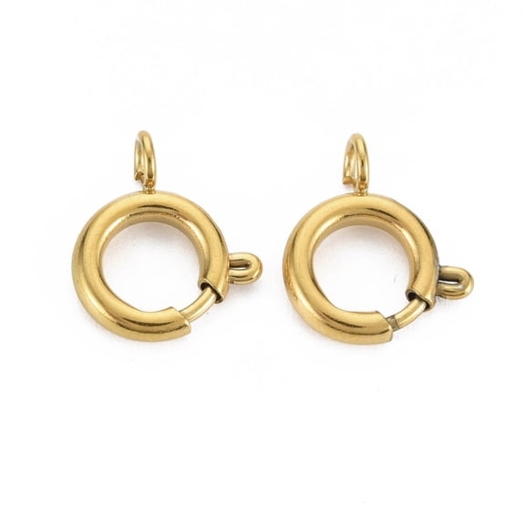 50pcs 304 Stainless Steel Spring Ring Clasps Ring Golden 14x12x4mm Hole: 2mm