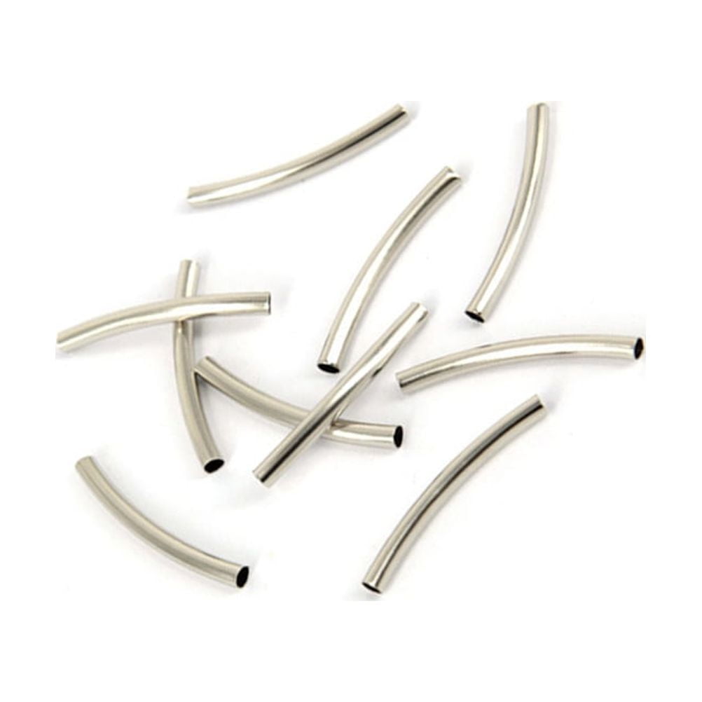 50pcs 30mm Curved Noodle Tube Beads Sleek Silver Curved Long Tube