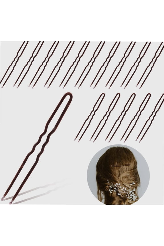 50pcs 3inch U Shaped Hair Pins, Soft Flocked French Twist Hair Pins for Buns French Style Waved U Shaped Bobby Pins Hairstyles Women Girls Wedding Salon (Brown)