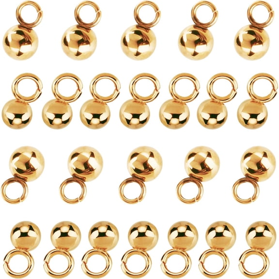 50pcs 3mm/4mm Golden Sphere Charms 304 Stainless Steel Round Ball Pendants 2mm Hole Charms Vacuum Plating Charm or Necklace Bracelet Jewelry Making DIY Golden