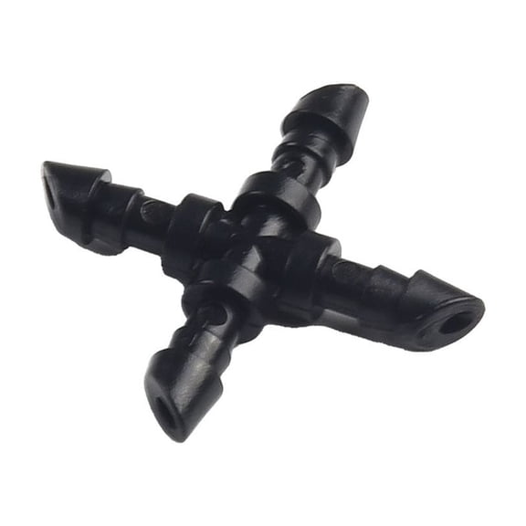 50pcs 4 Way Cross Irrigation Connectors for 4mm Tubing Featuring Barbed Design for Reliable Garden Watering Connections
