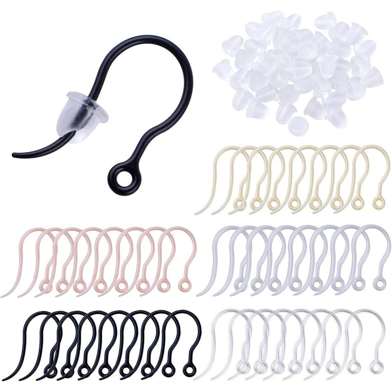 50pcs 5 Colors Plastic Earring Hooks Ear Wire with Loop Fish Hook