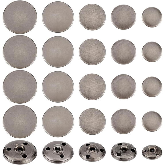 50pcs 5 Size Metal Blazer Button Set Vintage Brass Buttons Blank Pattern Vintage Shank Buttons with 3 Hole Retro Flat Round Coat Button Suits Coat Uniform and Jacket - Gunmetal Gunmetal Brass
