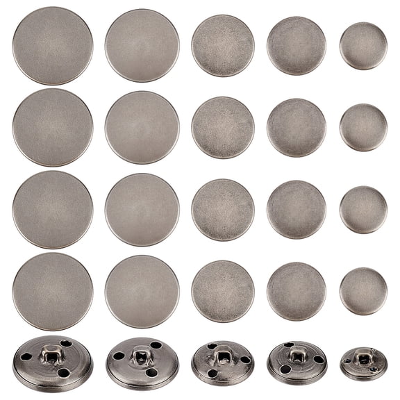 50pcs 5 Size Metal Blazer Button set Vintage Brass Buttons Blank Pattern Vintage Shank Buttons with 3 Hole Retro Flat Round Coat Button for Blazer Suits Coat Uniform and Jacket - Gunmetal