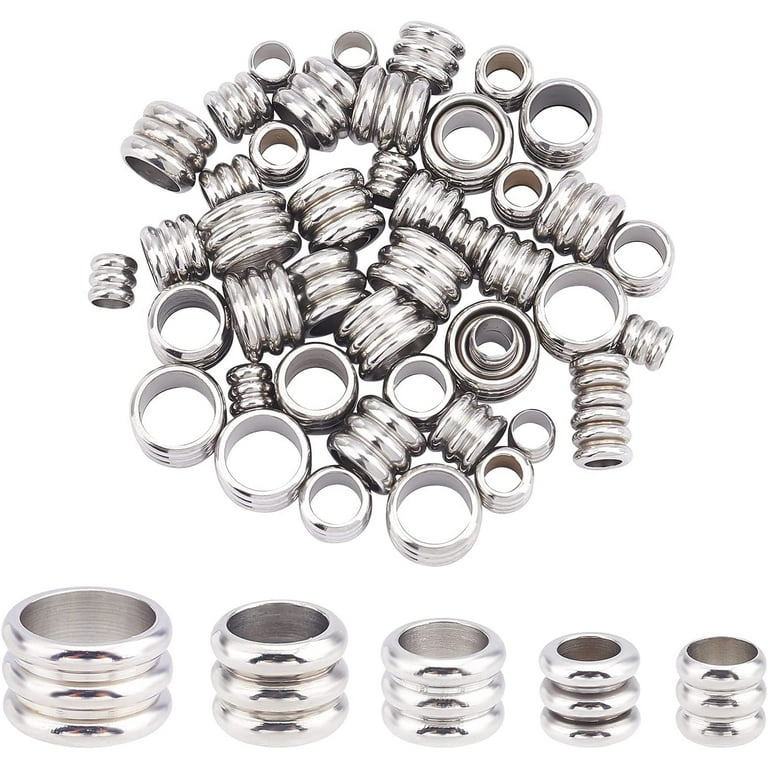 50pcs 5 Sizes 304 Stainless Steel Beads, 4/5/6/7/8mm Grooved