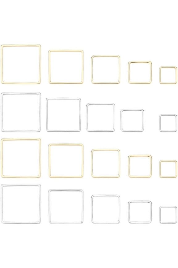50pcs 5 Sizes Brass Linking Rings 6/8/10/12/14mm Square Open Bezel Frame Charms Connectors Geometric Beading Hoop Link Pendant