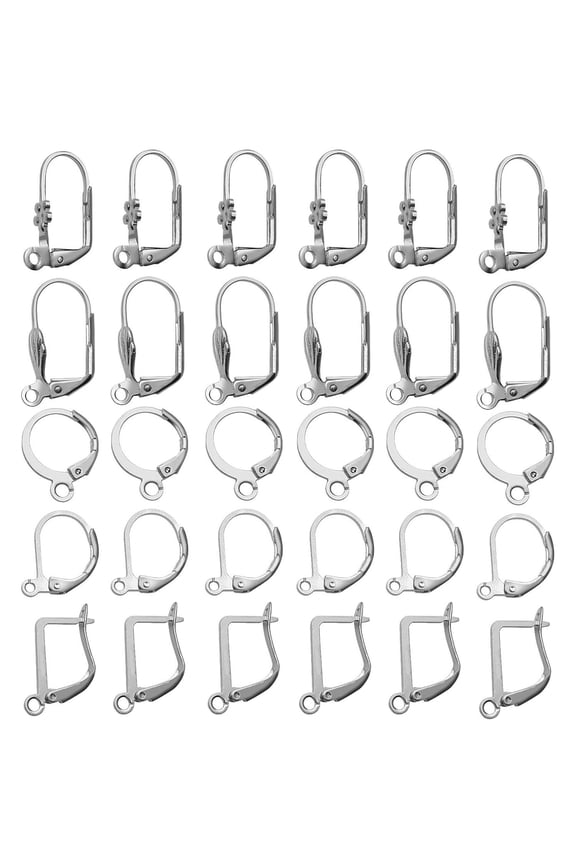 50pcs 5 Styles,Silver Hypoallergenic French Earring Hooks Brass Lever Back Earring French Hook Ear Wire with Open Loop for Earring Designs Jewelry Making Supplies