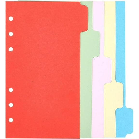 50pcs 5-Tab Binder Dividers Paper Discbound Notebook Plastic Loose Leaf Binders Index Divider Sheets Multicolor Notebook Dividers for 6 Ring Binders School Office Supplies